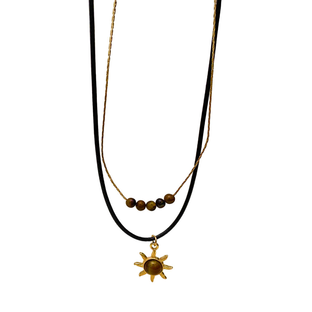 Wholesale Women' s golden sunflower tiger' s eye necklace